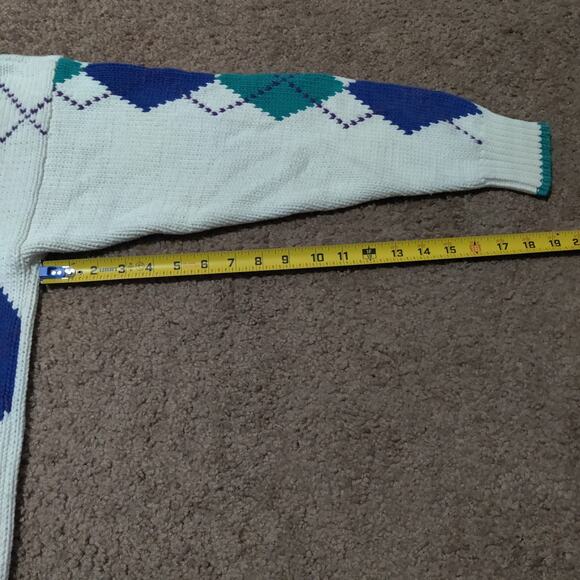 Vintage Embassy Row Sweater Mens Large Argyle Cotton Retro Preppy Diamond White - Picture 8 of 8